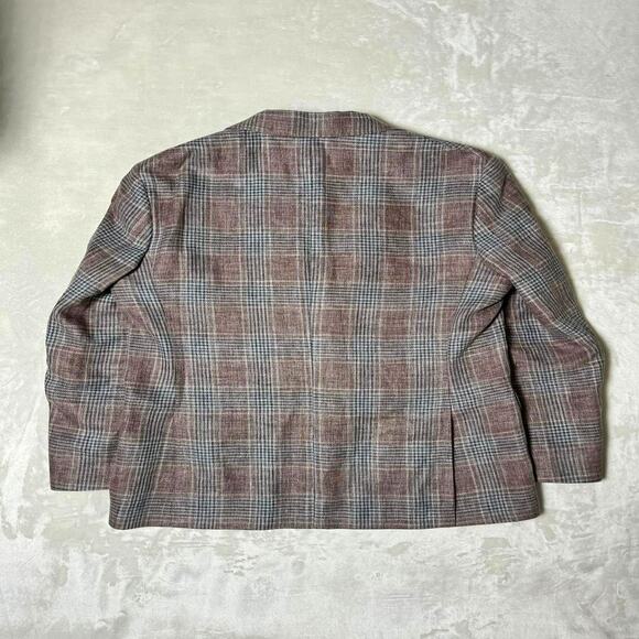 Joseph Abboud Linen Blazer Men's 44R Gray Rose Quartz Plaid Jacket Elevated Wool - Picture 6 of 11